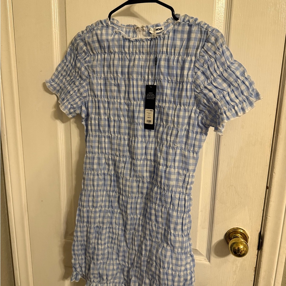 Blue and White Plaid Romper